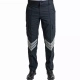 Black cargo pants with reflective chevron stripes on the lower legs, paired with black boots